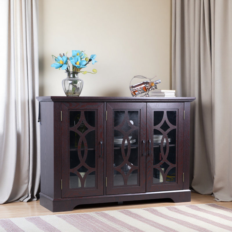 48.66" X 15.55" X 34.06" Spacious Size Sideboard 3 Clear Tempered Glass Doors Buffet With Adjustable Shelf, MDF With Decorative Laminates Storage Cabinet For Dinning Room, Kitchen,Living Room
