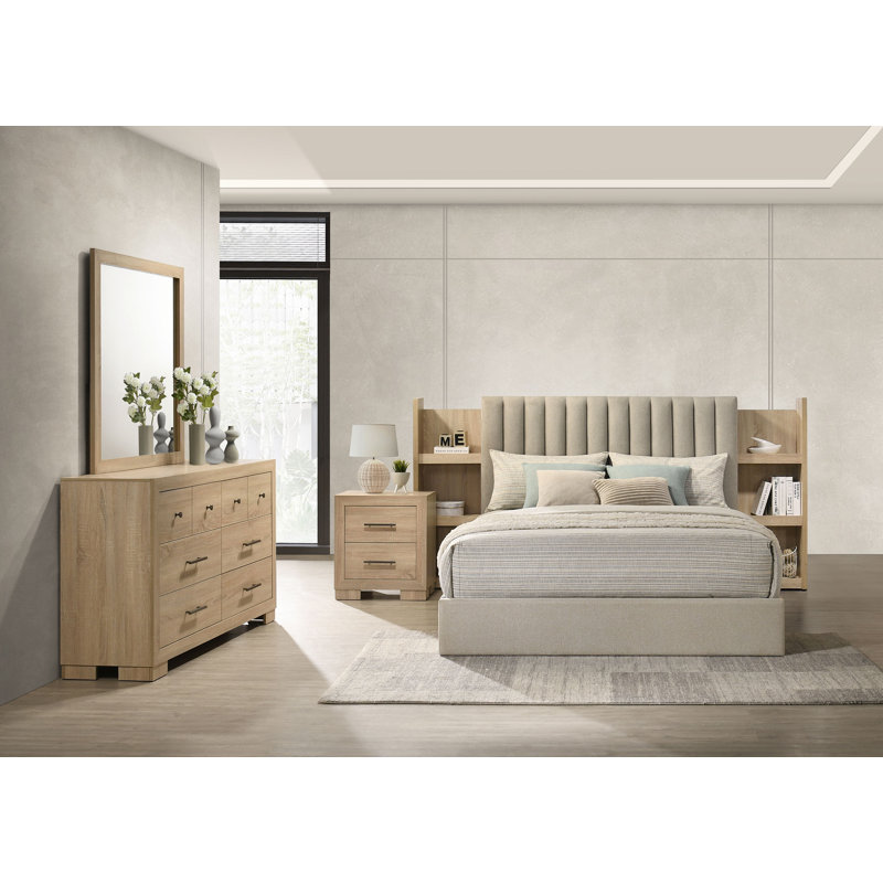 Ensemble de chambre avec très grand lit 4 pièces Mitze, Très grand, 4 Pcs: Bed, Nightstand, Dresser, Mirror