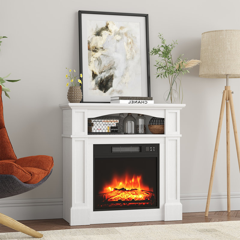 Deneise 31.69'' W Electric Fireplace with Mantel, White