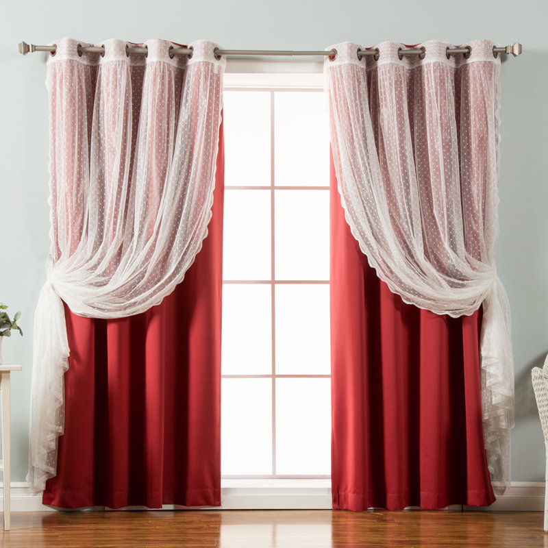 Tulle Polyester Room Darkening Curtain Panels, Cardinal Red, 52" W x 84" L