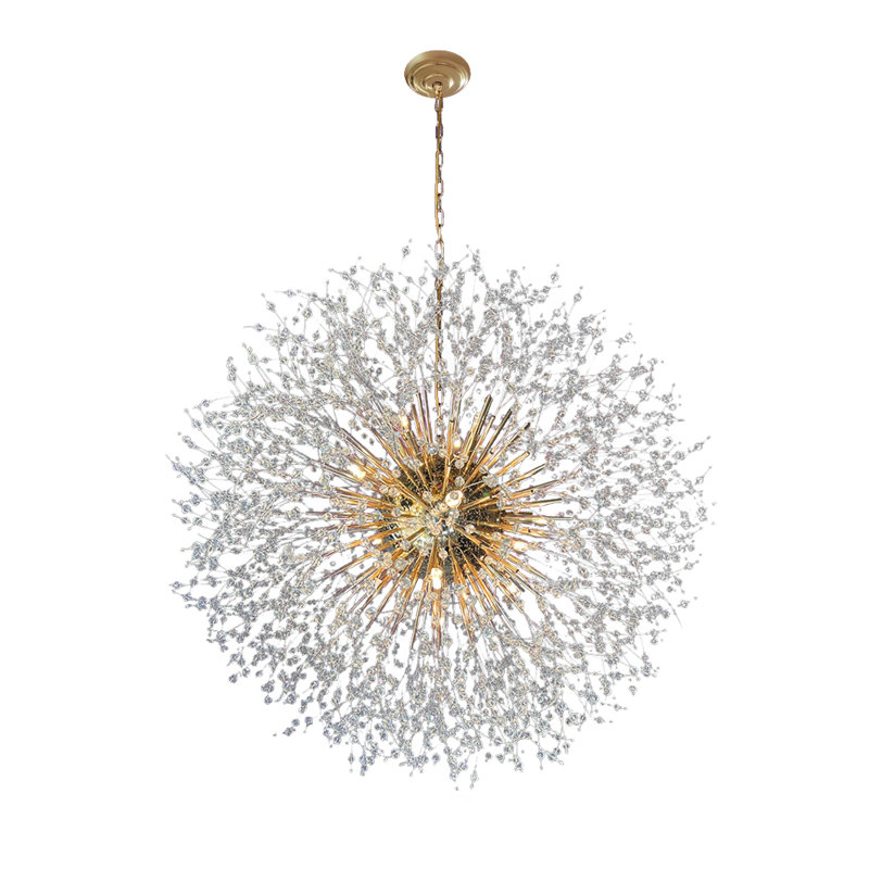 Dandelion 20-Light Sputnik Crystal Chandelier Starburst Sunburst Ceiling Lighting, Chrome