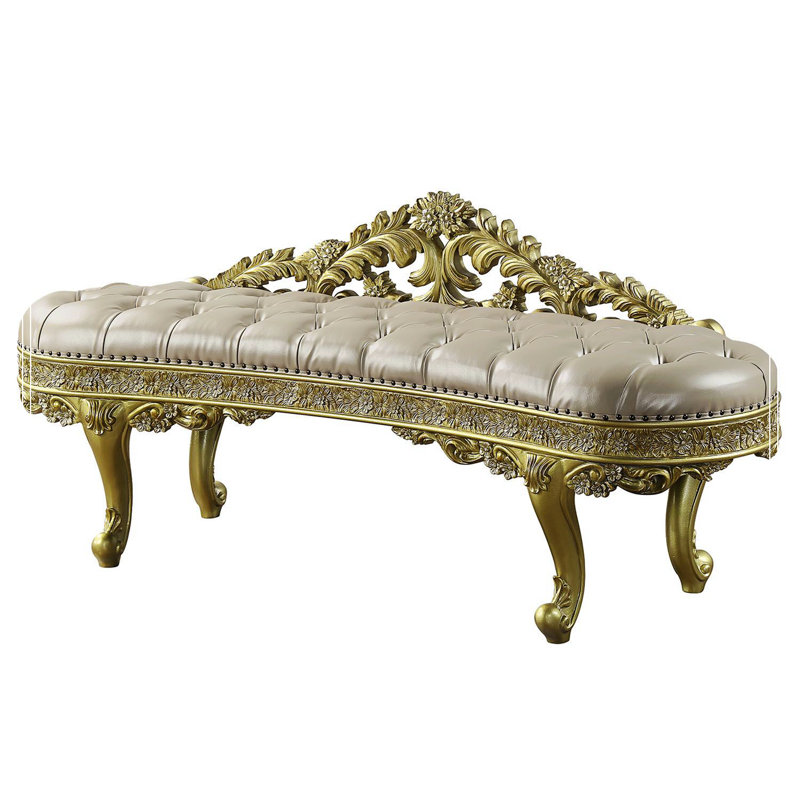 73" Light Gold PU Cabriole Bench with Storage and Metal Legs
