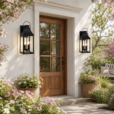 Ensemble de 2 appliques murales d'extérieur noires de H 20 po, applique murale imperméable 2 lumières avec lanterne murale transparente pour porche, jardin et patio