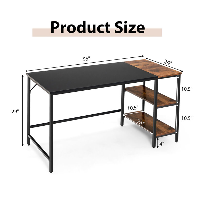 Metal Base Computer Desk, Black/Rustic Brown