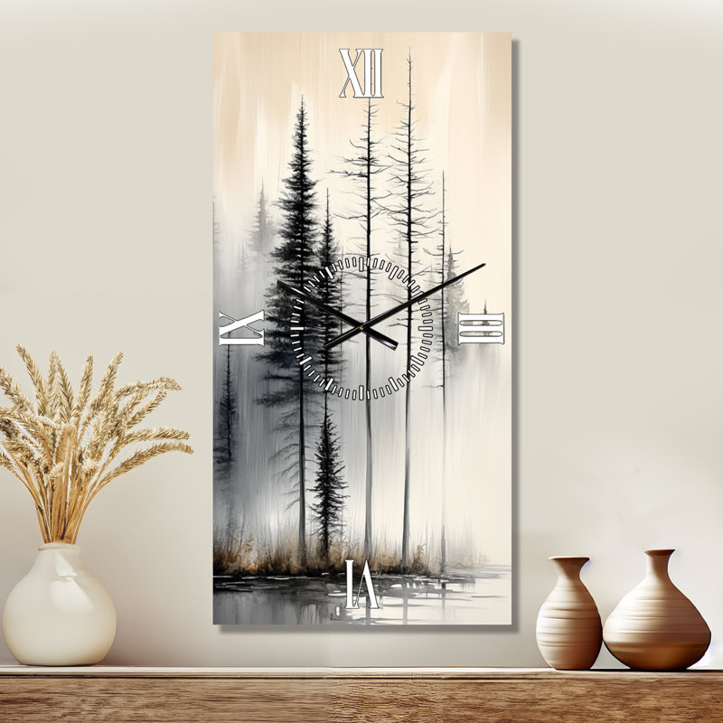 Horloge murale décorative Japandi Misty Summer Pines I, H 32 po x l 16 po - Rectangle