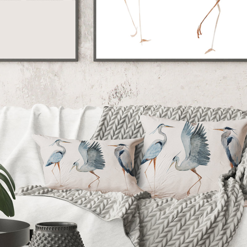 Heron Birds II - Traditional Printed Pillow, 18" x 18"