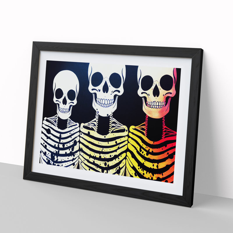 Three Skeletons Abstract - Single Picture Frame Print, 25cm H x 34cm W x 2cm D, Black Framed