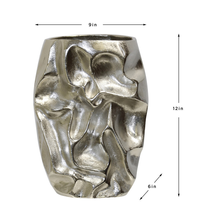 Vase Crumple Form - Nickel plaqué - l 9 po x P 9 po x H 12 po, L 9 po x P 9 po x H 12 po