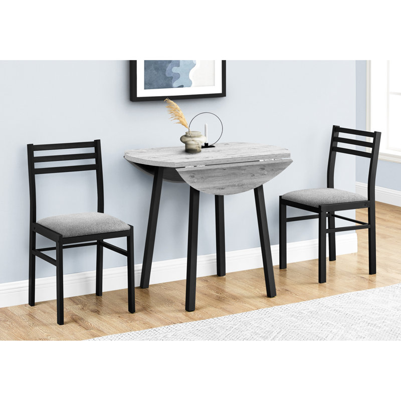 Ensemble de table de salle à manger, ensemble de 3 pièces, petit, abattant 35 po, cuisine, métal noir, stratifié gris, contemporain, moderne