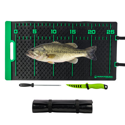 Tapis à fileter le poisson 75 x 39 cm avec couteau et règle de pêche - Planche à nettoyer le poisson antidérapante et enroulable avec règle intégrée de 63,5 cm et couteau à poisson de 28 cm pour fileter et nettoyer, avec étui