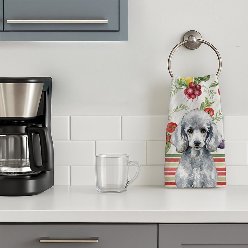 Standard Silver Poodle Vegetables Kitchen Towel, Standard Silver Poodle