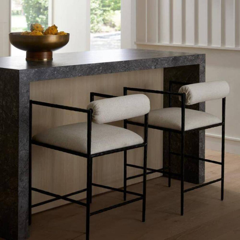 Barbana Upholstered Bar Stool with Metal Frame, Counter Stool (24" Seat Height)