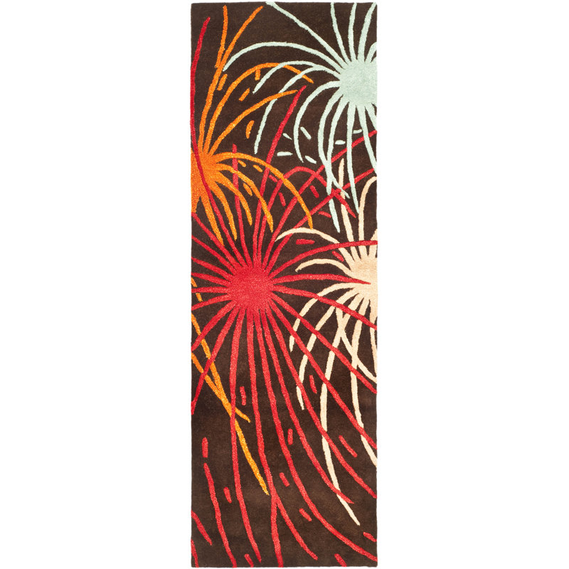 Tapis rouge / brun en laine / viscose touffeté à la main Candelo Soho, Tapis de couloir 2 pi 6 po x 8 pi