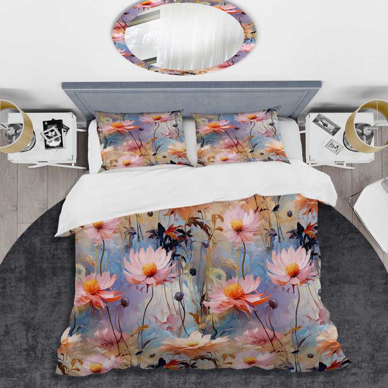 Ensemble de housse de couette Pink Monets Garden, Housse de couette simple + 1 taie décorative stan
