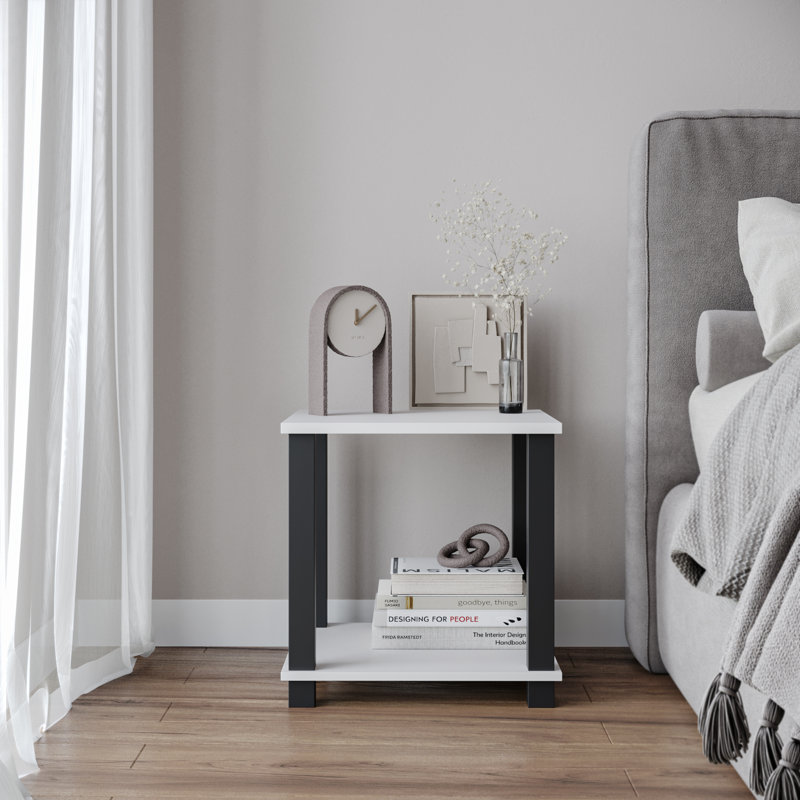 Shavar 39.5cm W Solid Wood Bedside Table, Black/White