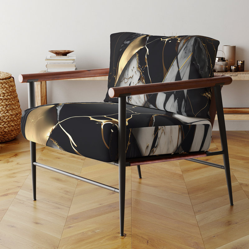 Fauteuil d'appoint rembourré en marbre Daelen, Noir, noir, noir, noir