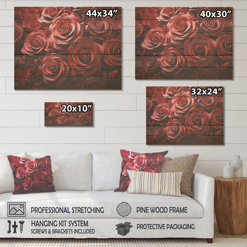 Rose rouge classique Reson I - Roses sur bois, H 10 po x l 20 po