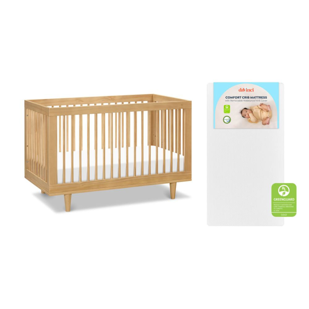 Marley 3-in-1 Convertible Crib, Honey, Crib + Mattress