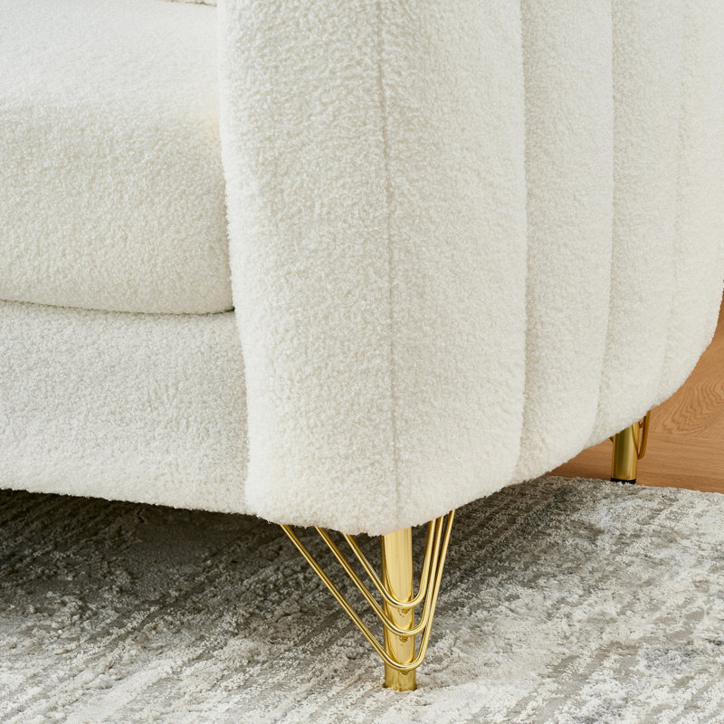 84.85" Bouclé Fabric Sofa | Teddy Upholstery, Beige