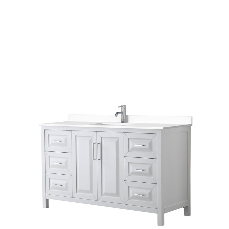 Ensemble de meuble-lavabo simple 60 po Daria, Blanc, Marbre de culture blanc, Chrome poli