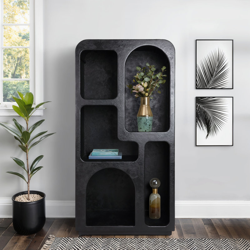 Open Cutout Textured Wood Bookshelf