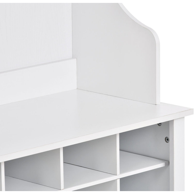 ON-TREND Modern Style Multiple Functions Hallway Coat Rack with Metal Black Hooks, Entryway Bench 60" Wide Hall Tree with Ample Storage Space and 24 Shoe Cubbies , White