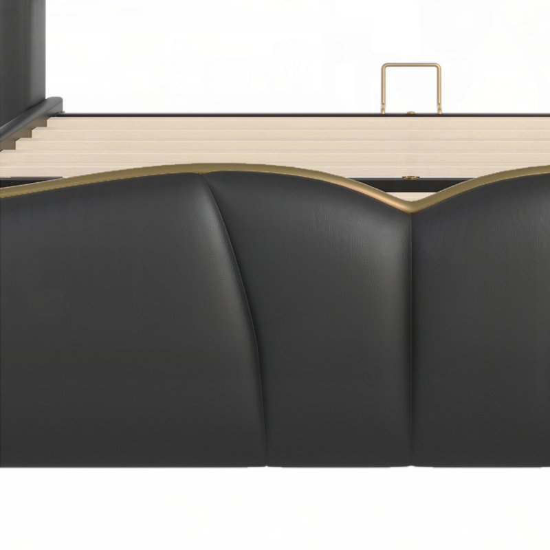 Structure de lit rembourrée en cuir, conception moderne avec tête de lit à oreilles et pied de lit ondulé, aucun sommier requis