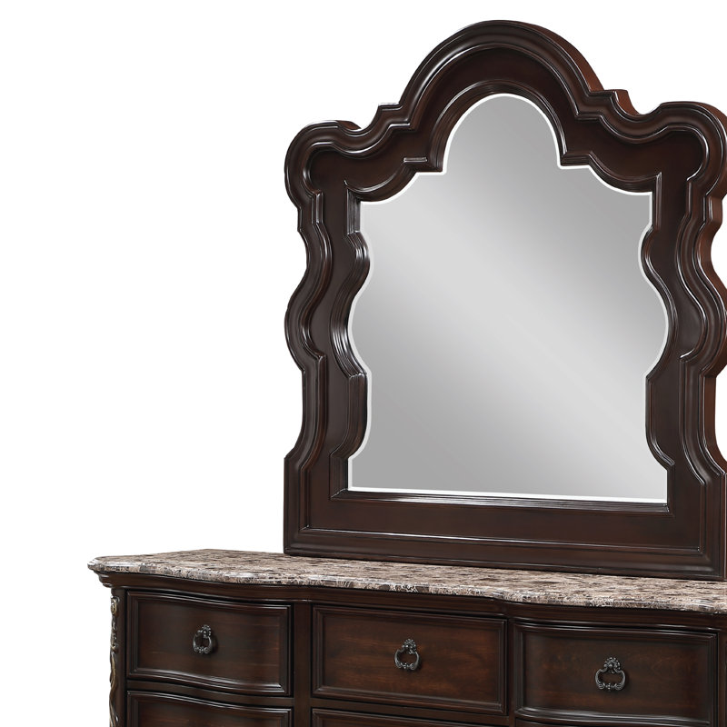 Ensemble de chambre à coucher Faxon en noyer foncé, Très grand, Ensemble de 5 pièces : lit, 2 commodes, table de