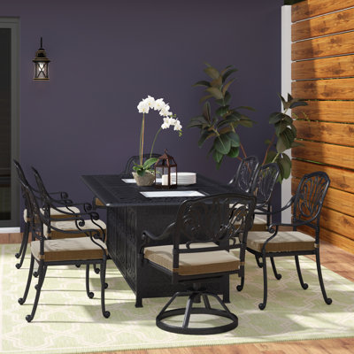 Allene 8 - Person Patio Dining Set Umbrella Hole Included Rectangular Table with Cushions Included
