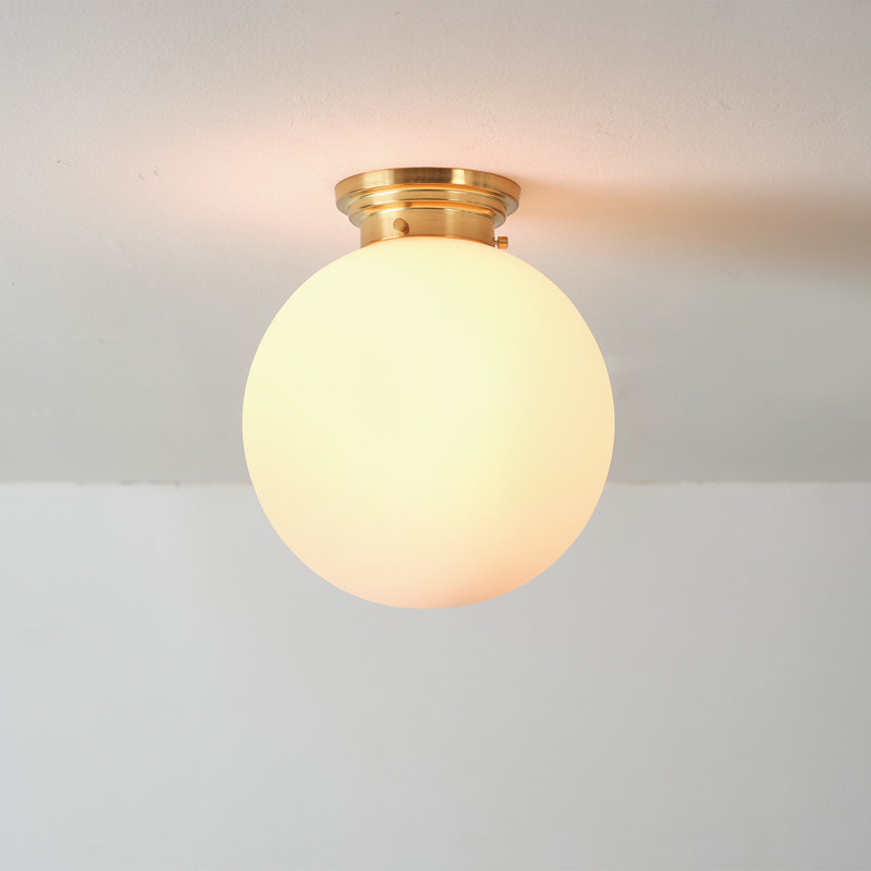 Plafonnier semi-encastré 1 lumière Paralimni, laiton mat, abat-jour en verre opale