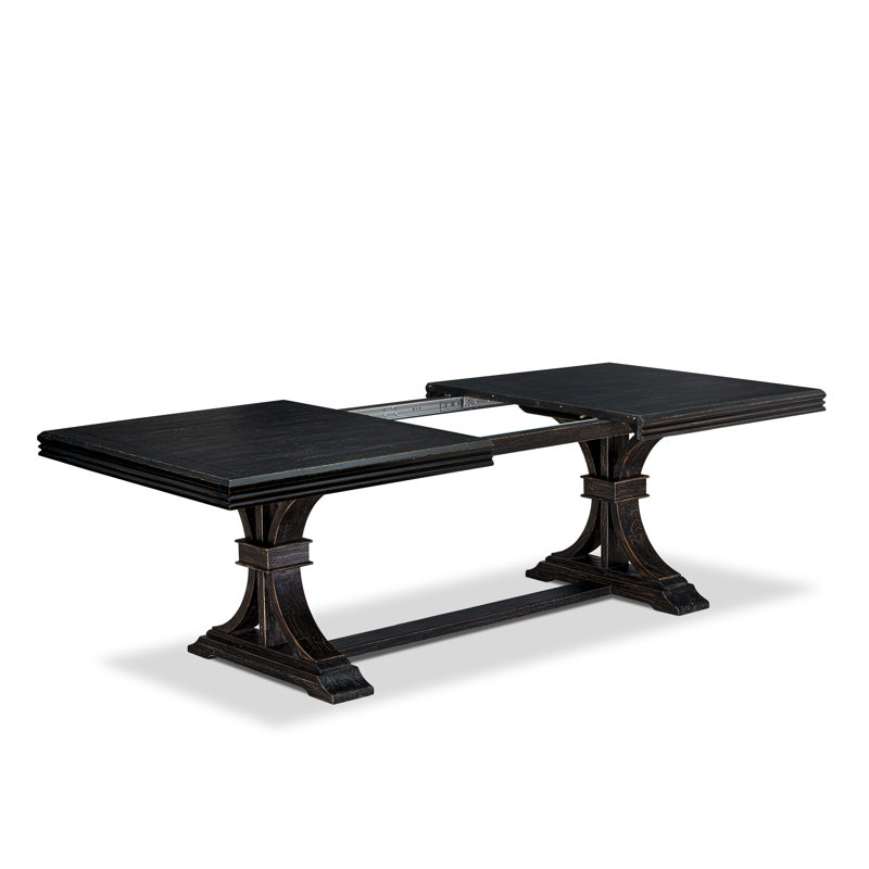 L'ensemble de table de cuisine 9 pièces se compose d'une table et de 8 chaises de salle à manger en tissu de lin bleu minéral avec dossier rembourré - finition noir sablé.