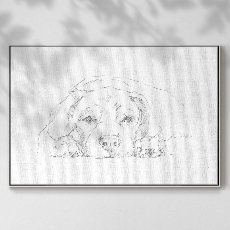 Lazy Dog III, Pas de tapis, Cadre blanc, H 27 po x l 41 po x P 2 po