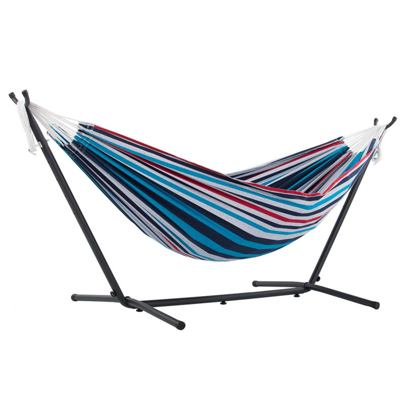 Double Classic Hammock with Stand, Denim, Black, 104cm H x 250cm L x 109cm W