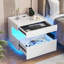 Modern LED Bedside Table with Motion Sensor Light, High Gloss Nightstand with Open Shelf and Drawer-789724803
