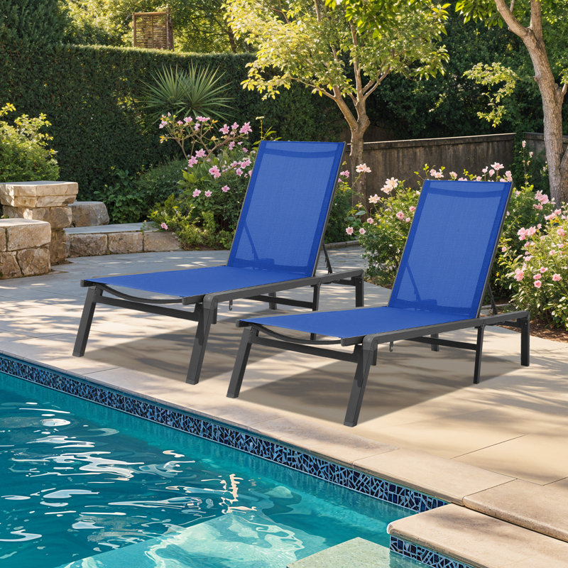 Ensemble de chaise longue pliante en aluminium Wolak pour l'extérieur avec dossier adaptable (chaise simple), Bleu