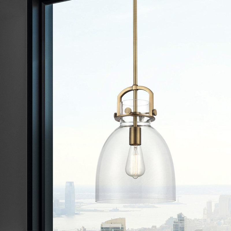 Luminaire suspendu 1 lumière Badillo, Laiton brossé, Clair, H 14,75 po x l 10 po x P 10 po