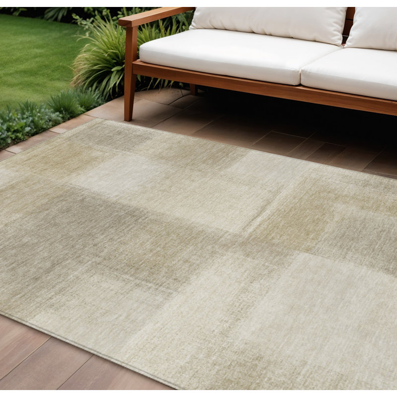 8' X 10' Taupe Geometric Washable Indoor Outdoor Area Rug