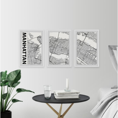 «Manhattan Outline» par Marmont Hill - ensemble de 3 reproductions de cadres photo