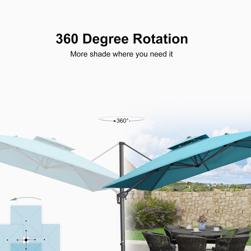 Parasol en porte-à-faux rectangulaire avec base en acier de 9 pi x 12 pi Reneka, Bleu