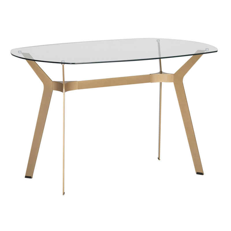 48" Oval Clear Glass Top with Gold Boomerang Legs Table