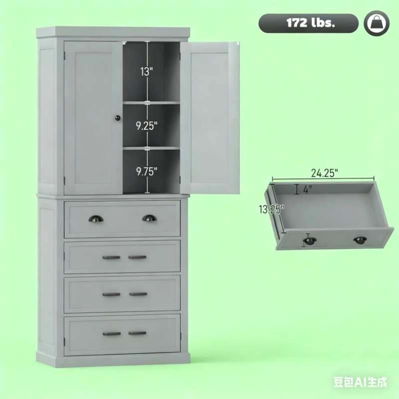 Armoire de cuisine autoportante, Gris