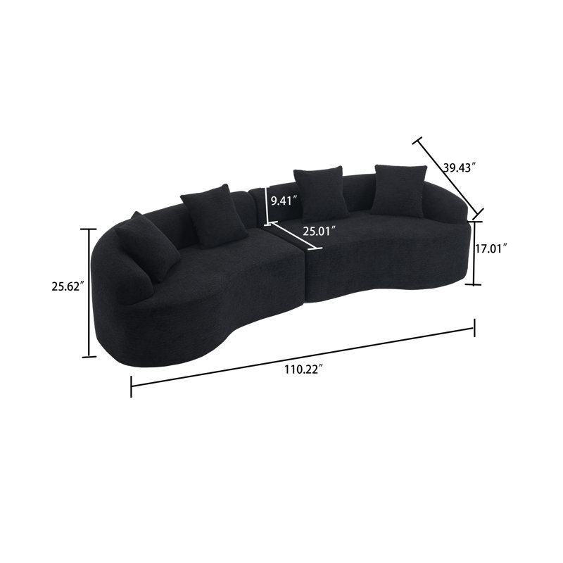 Modern Minimalist 3-Seater Frame-Free Compressed Chenille Upholstered Sectional Sofa, Black