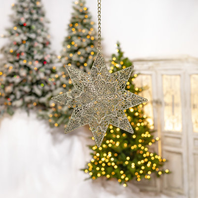 Étoiles décoratives suspendues tridimensionnelles en métal à 8 pointes dans 5 tailles assorties «Asterismos» (ensemble de 5)