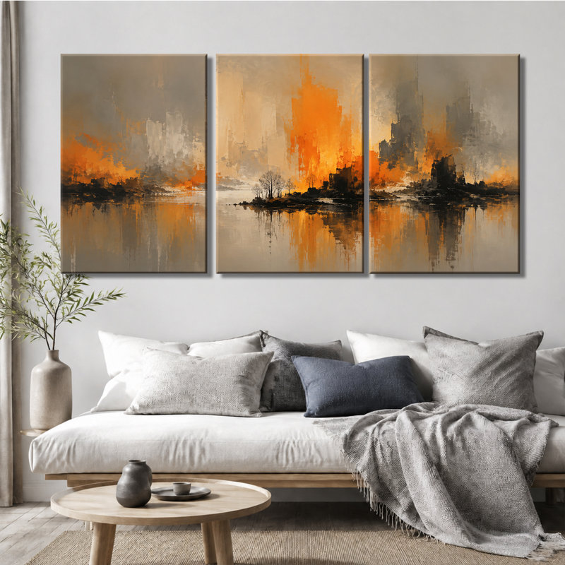 3 panneaux muraux, impression abstraite sur toile de paysage urbain, 16 * 24 pouces * 3