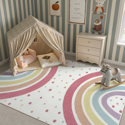 Washable Rainbow Rug for Bedroom, Colorful Rug 5x7 Area Rugs for Kid Room, Non-Slip