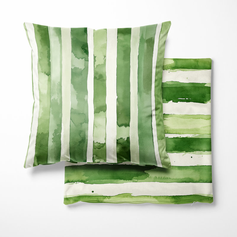 Coussin décoratif à rayures Country Farmhouse - Vert et beige, H 18 po x l 18 po
