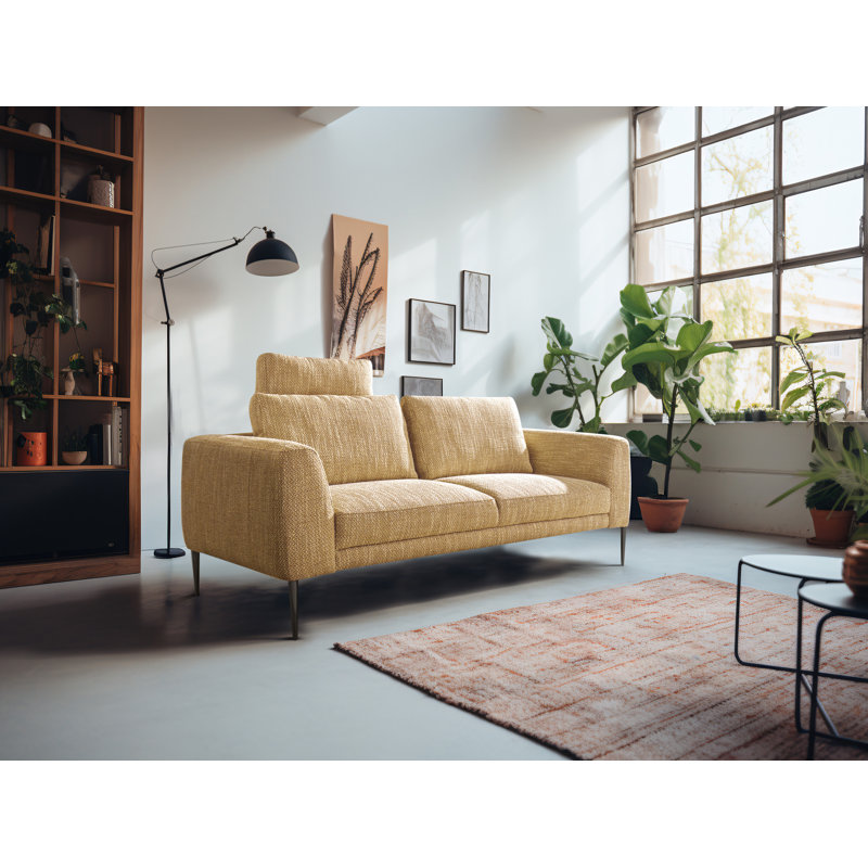 Boucle Sofa, Yellow/White, 2