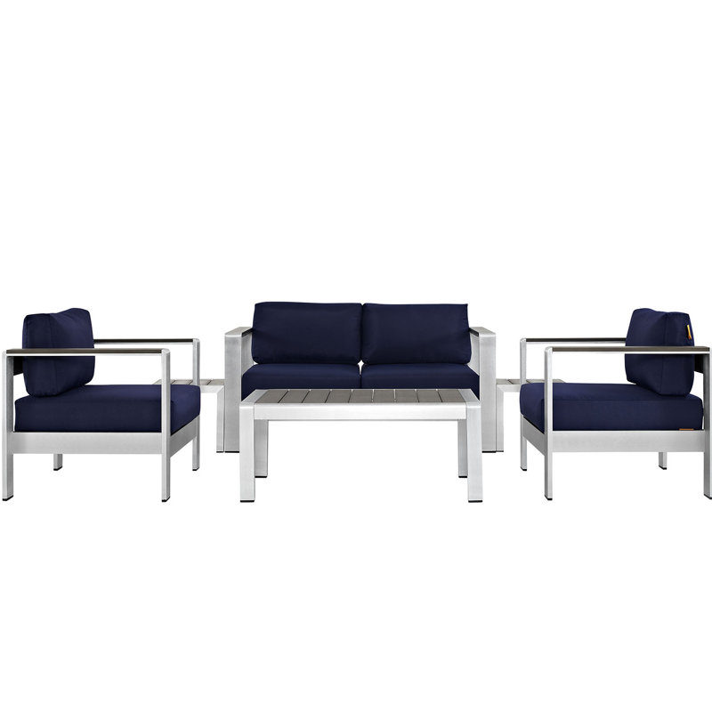 Shore 6-piece Outdoor Patio Aluminum Sectional Sofa Set, Navy
