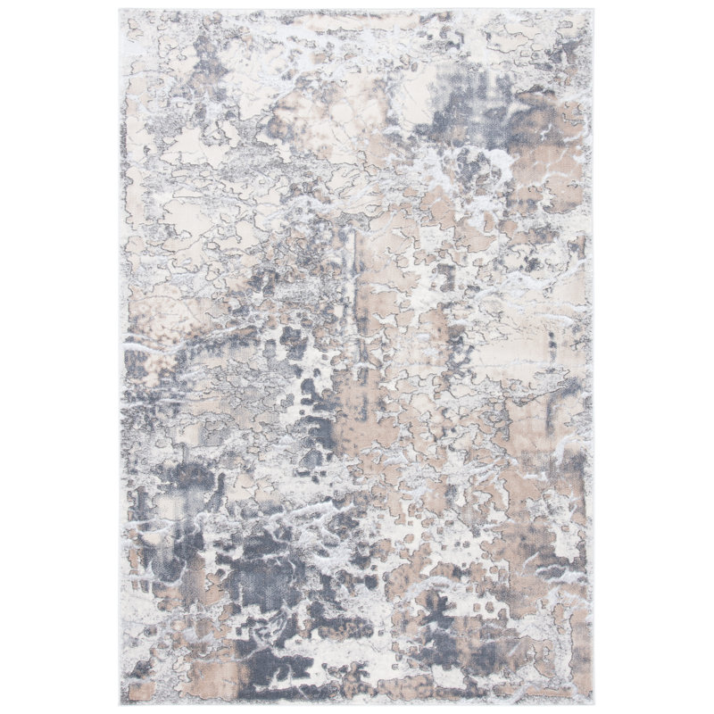 Tapis ivoire / brun / gris Breide, Rectangle 4 pi 5 po x 6 pi 5 po