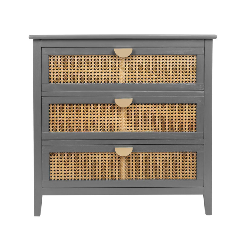 3 Drawer Cabinet,Natural rattan,American Furniture,Suitable for bed frameroomliving roomstudy, Gray